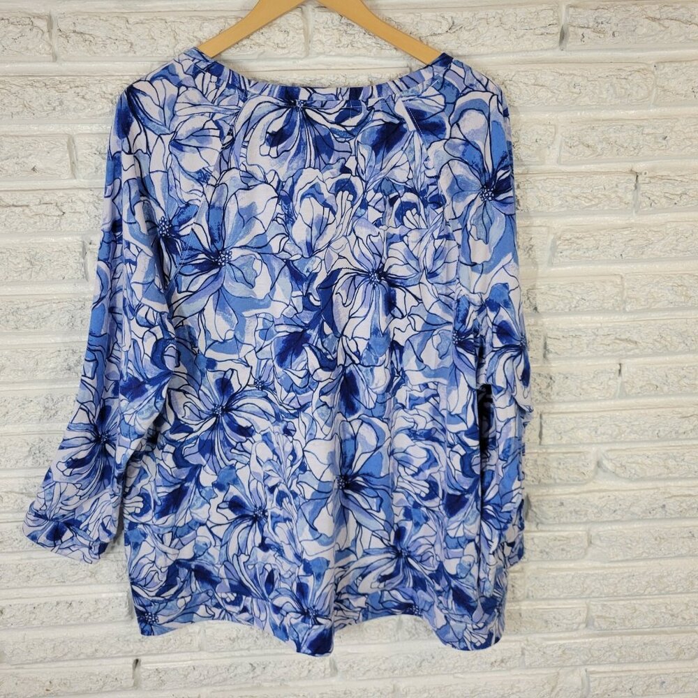 CD Daniels Womens Top 3X Plus Tunic Long Sleeve Blue Floral Poly Blend FLO271E - Picture 6 of 9